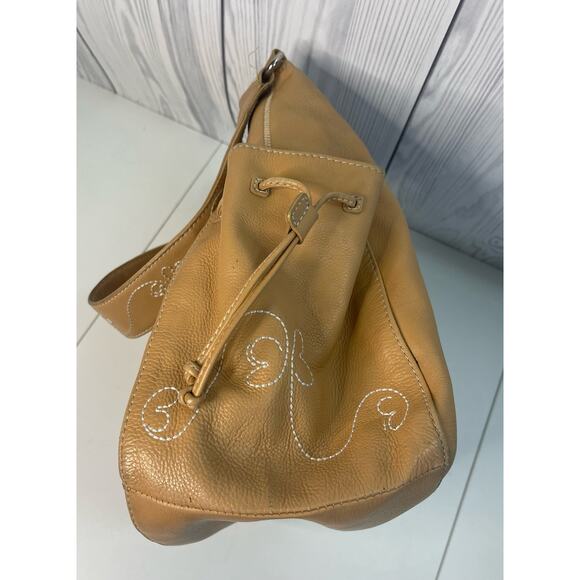 Cole Haan Tan Shoulder Bag Side Pockets Embroidered - Picture 9 of 10